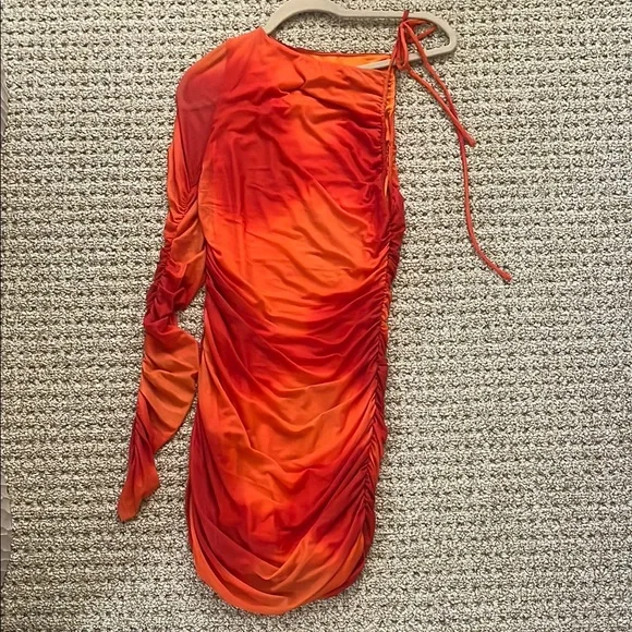 Camila Coelho Asymmetrical Dress in Fiery Red and Orange - Picture 7 of 8